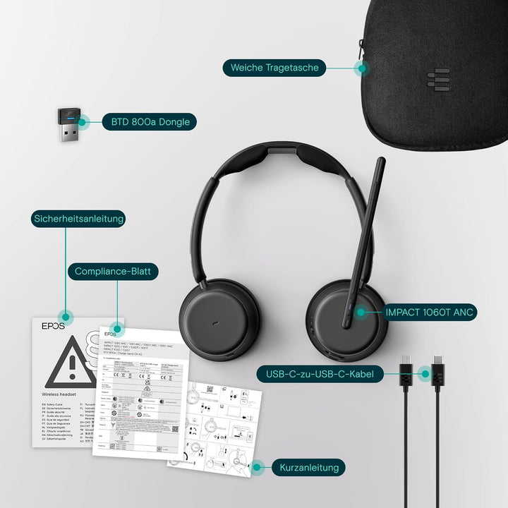 EPOS IMPACT 1060T ANC Professionelles Büro-Kabelloses-Headset mit Mikrofon für PC – Beidseitig, Akti