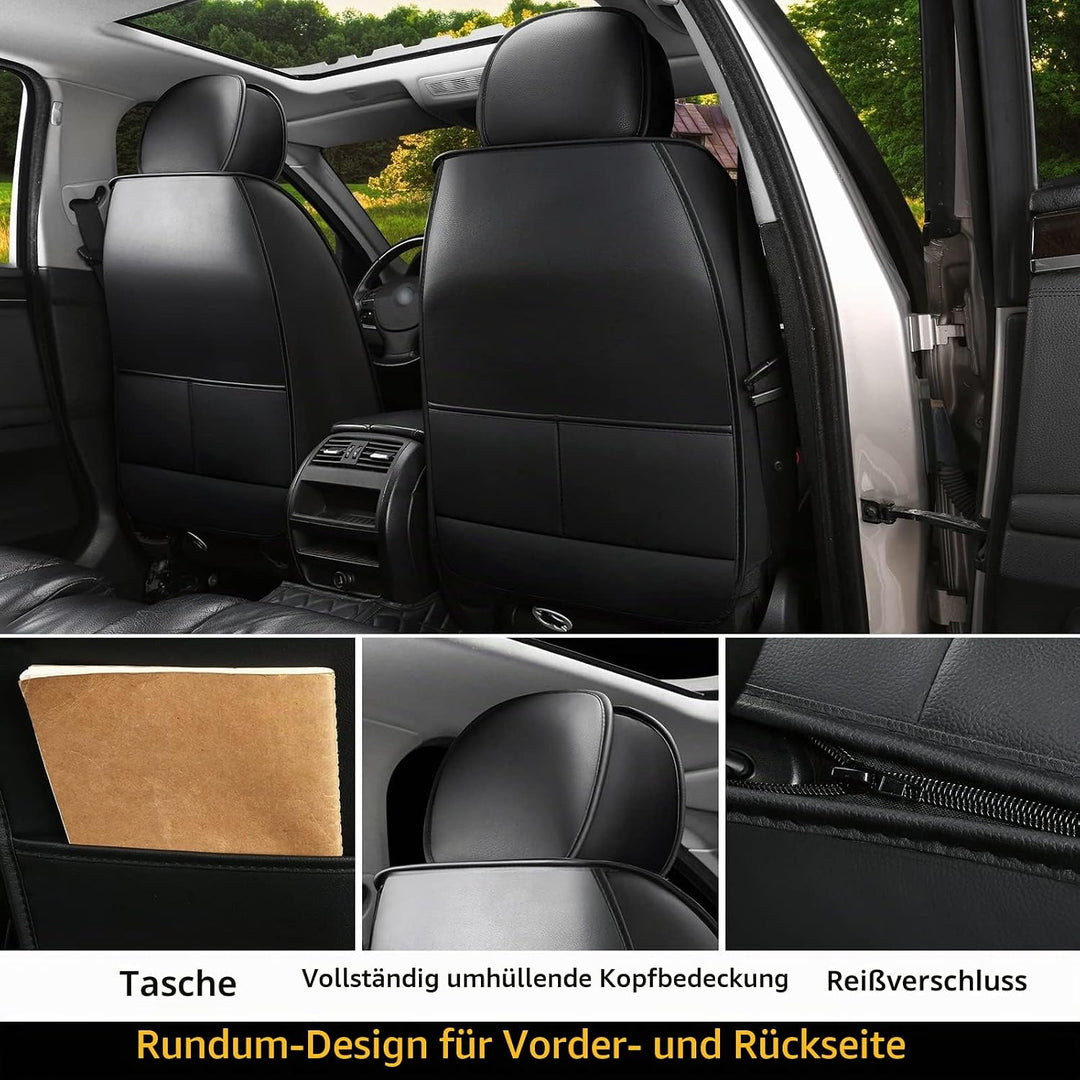 JDWBT Luxus Sitzbezug Auto Vordersitze,Schwarz Rot autositzbezüge Vordersitze Leder Universelle,scho