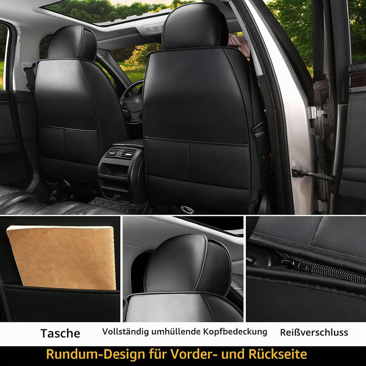 JDWBT Luxus Sitzbezug Auto Vordersitze,Schwarz Rot autositzbezüge Vordersitze Leder Universelle,scho