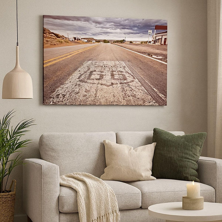 Bilder auf Leinwand 100x70cm Leinwandbild mit Rahmen USA Route 66 Reise Gross Wanddeko Bild Schlafzi