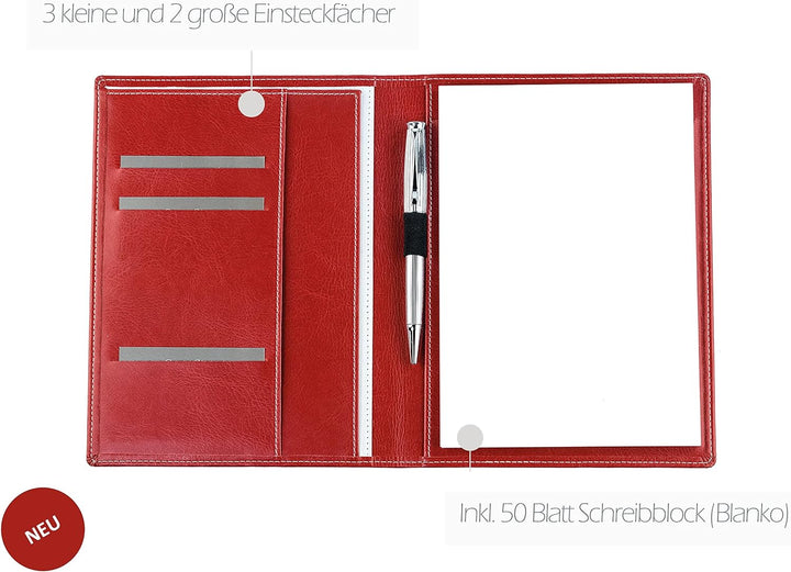 DELMON VARONE - Premium Schreibmappe inkl. Notizblock DIN A5 (50 Blatt) aus veganem Eco Kunstleder R