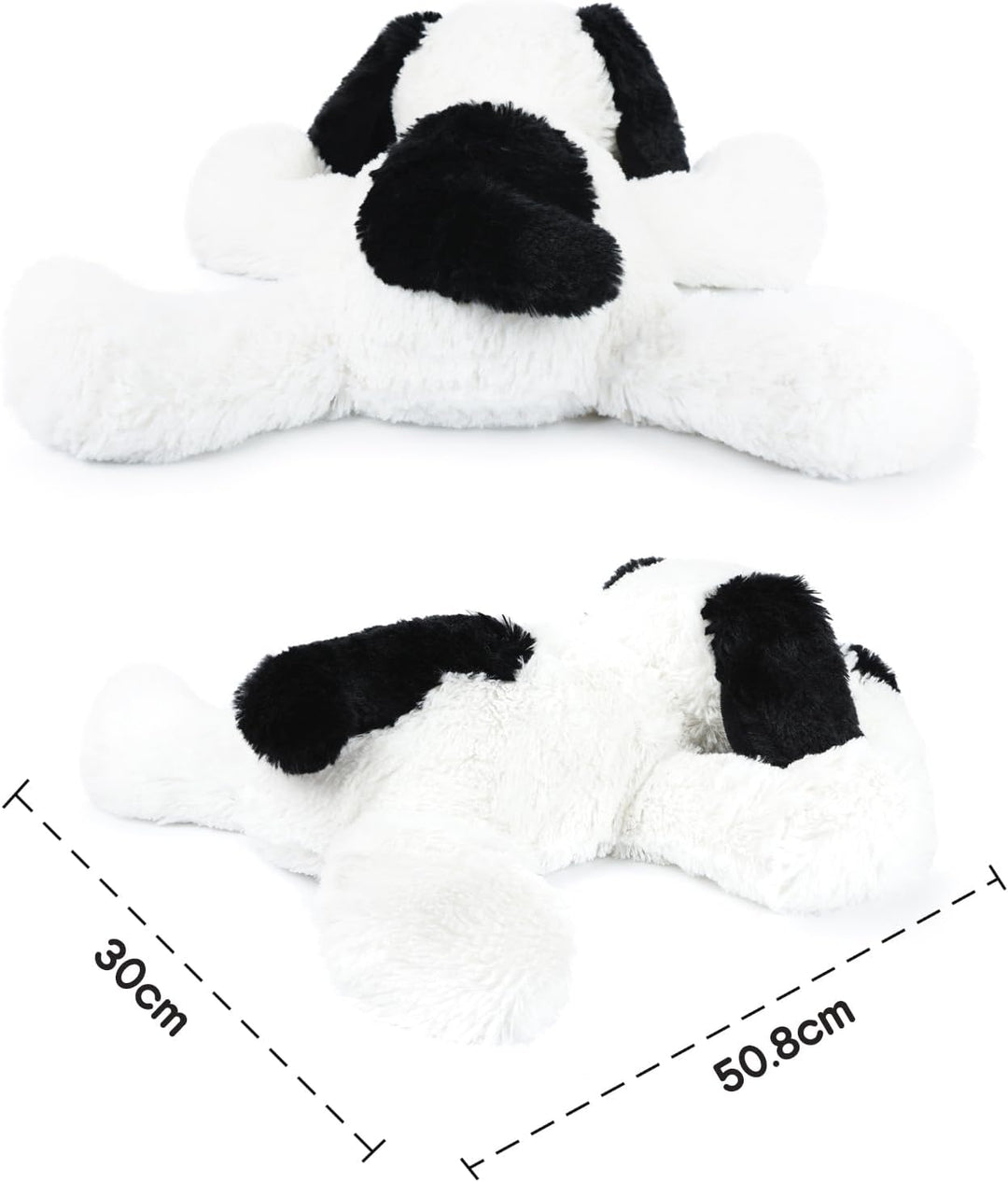 WEIGEDU Plüschhund Kuscheltier Schwarz-Weiss – Weiches Stofftier Hund 50 cm, Liegender Kuschelhund P