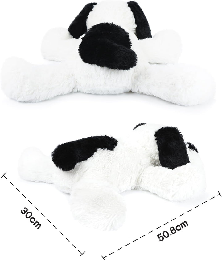 WEIGEDU Plüschhund Kuscheltier Schwarz-Weiss – Weiches Stofftier Hund 50 cm, Liegender Kuschelhund P