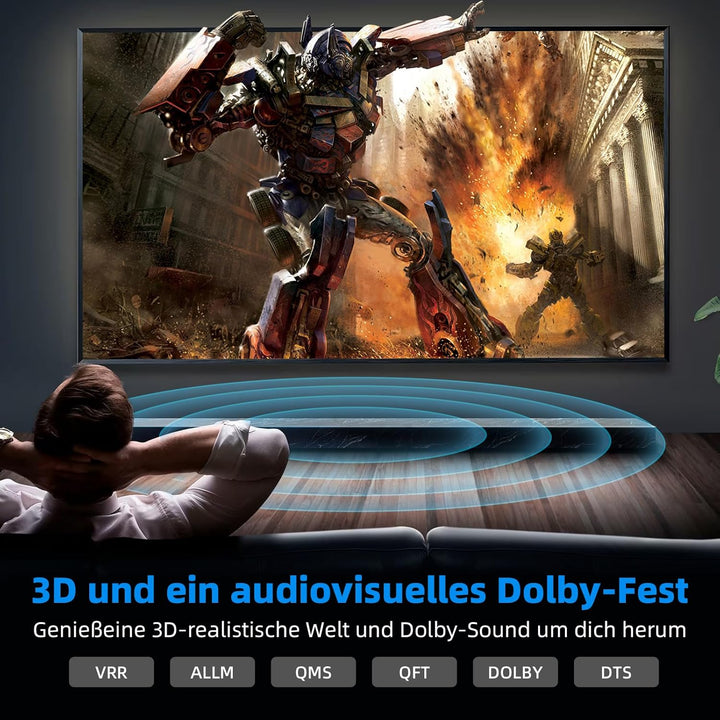 8K HDMI Glasfaserkabel10M,Stahlpanzerung Optisch HDMI 2.1 Kabel 48Gbps Ultra High Speed,In Wall CL3