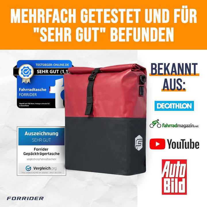 Forrider 3in1 Fahrradtasche für Gepäckträger mit Rucksack Wasserdicht 27L I Gepäckträgertasche Refle