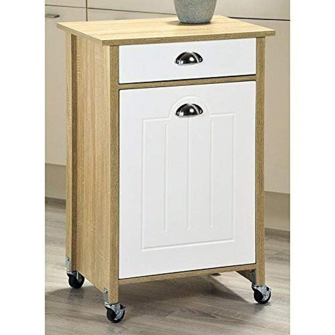 KESPER Küchenwagen mit Mülleimer, Holz, Weiss/Beige, 50 x 37 x 78,5 cm