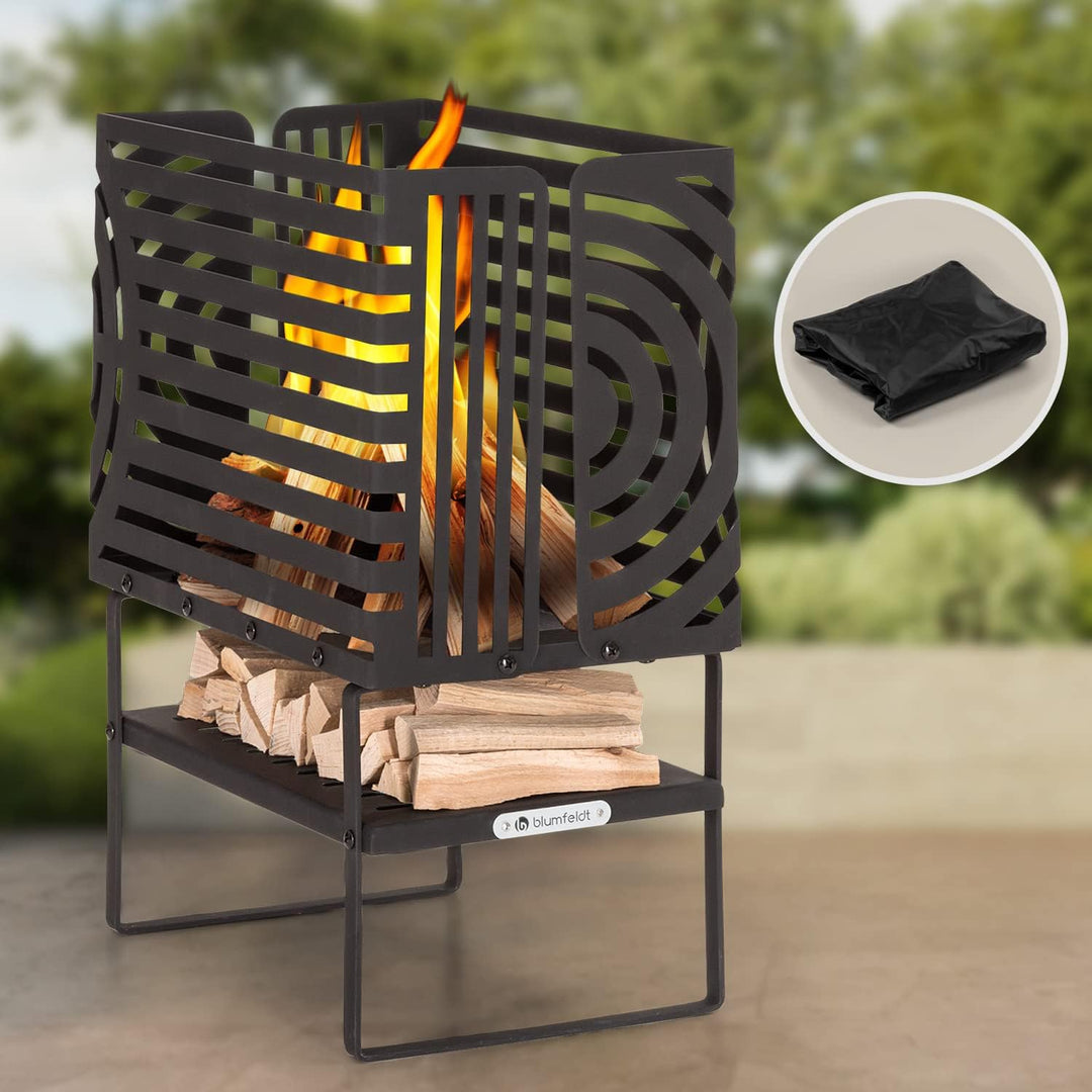 Blumfeldt Feuerschale, Outdoor Stahl-Feuerschale Gross für Balkon & Camping, Tragbarer Feuerkorb, Fe