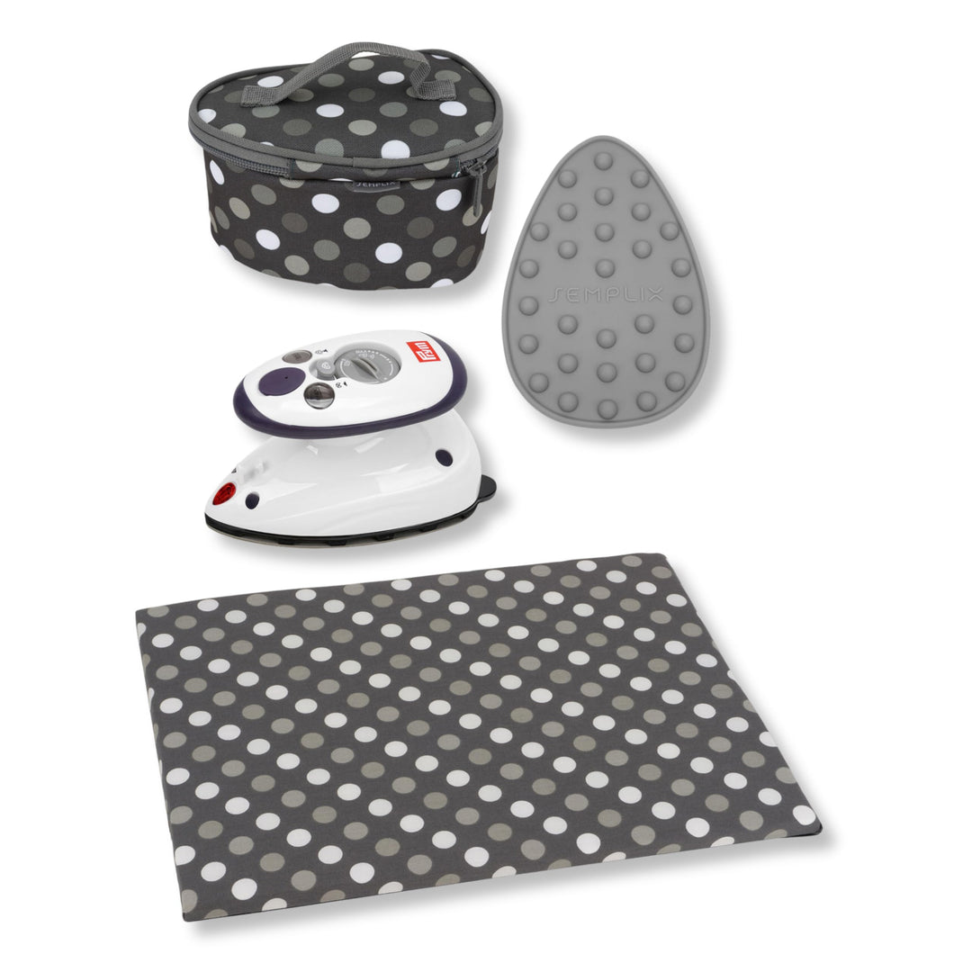 Semplix Bügelset 4-teilig mit Prym Mini-Dampfbügeleisen – Bügelunterlage, Silikonablage & Reisetasch