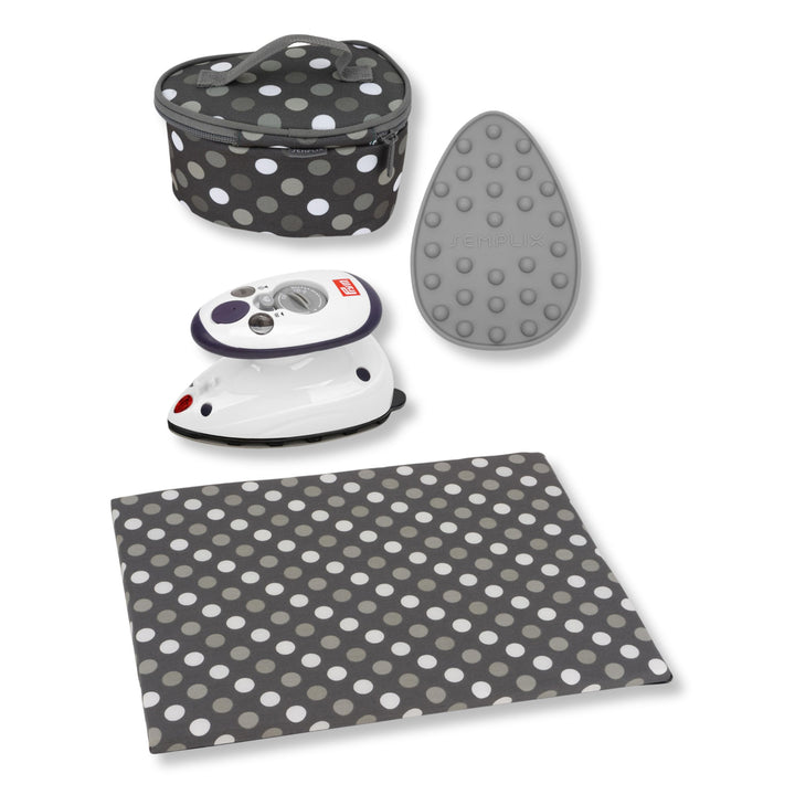 Semplix Bügelset 4-teilig mit Prym Mini-Dampfbügeleisen – Bügelunterlage, Silikonablage & Reisetasch