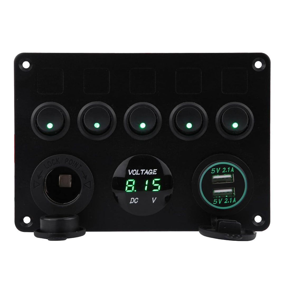Kippschalter, 12-24V 5 Gang On/Off Kippschalter Panel Dual USB Voltmeter für Auto Boot Marine Truck(