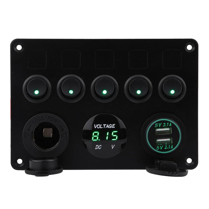 Kippschalter, 12-24V 5 Gang On/Off Kippschalter Panel Dual USB Voltmeter für Auto Boot Marine Truck(