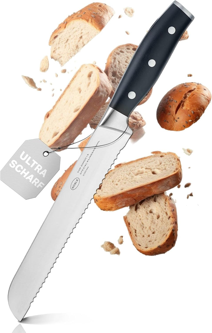 RÖSLE Brotmesser Tradition, Hochwertiges Küchenmesser zum Schneiden von Brot, Brötchen und Baguette,