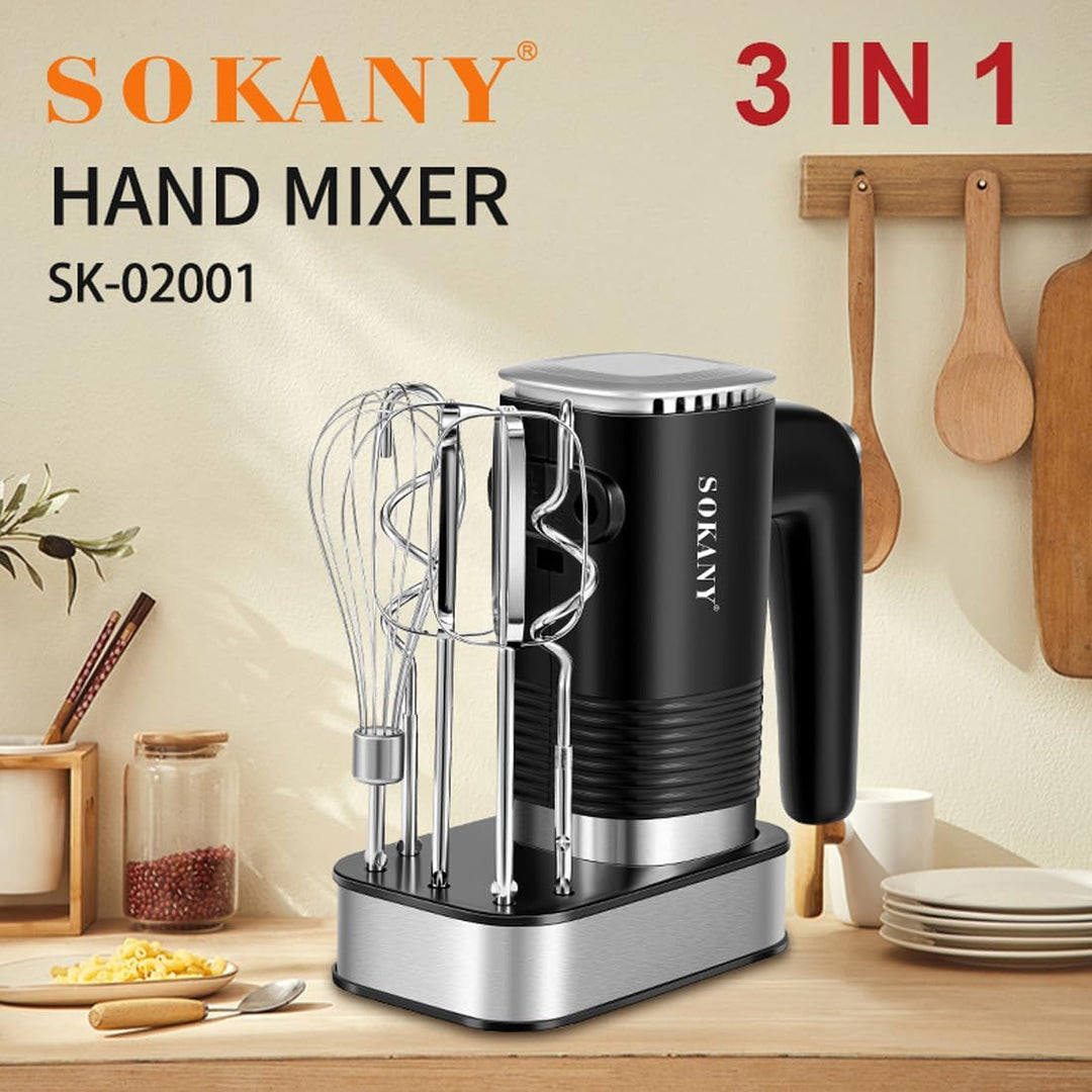 SOKANY 800W Handrührgerät Edelstahlkneter Handmixer, 5 Geschwindigkeiten mit Exit-Taste, Handrührer