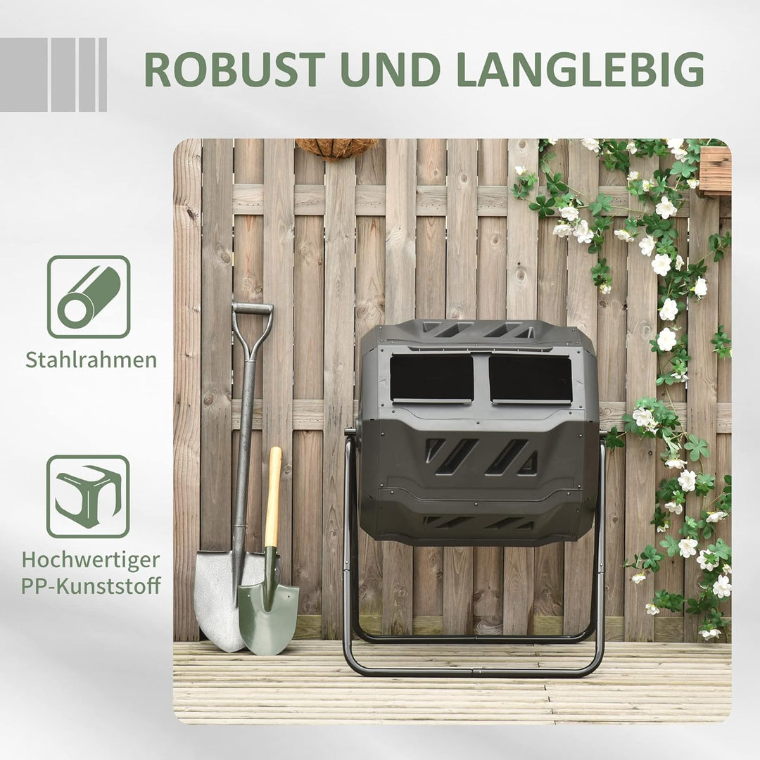 Outsunny Komposter 160L, 71cm x 65cm x 96cm Drehbarer Schnellkomposter aus Kunststoff, Thermokompost
