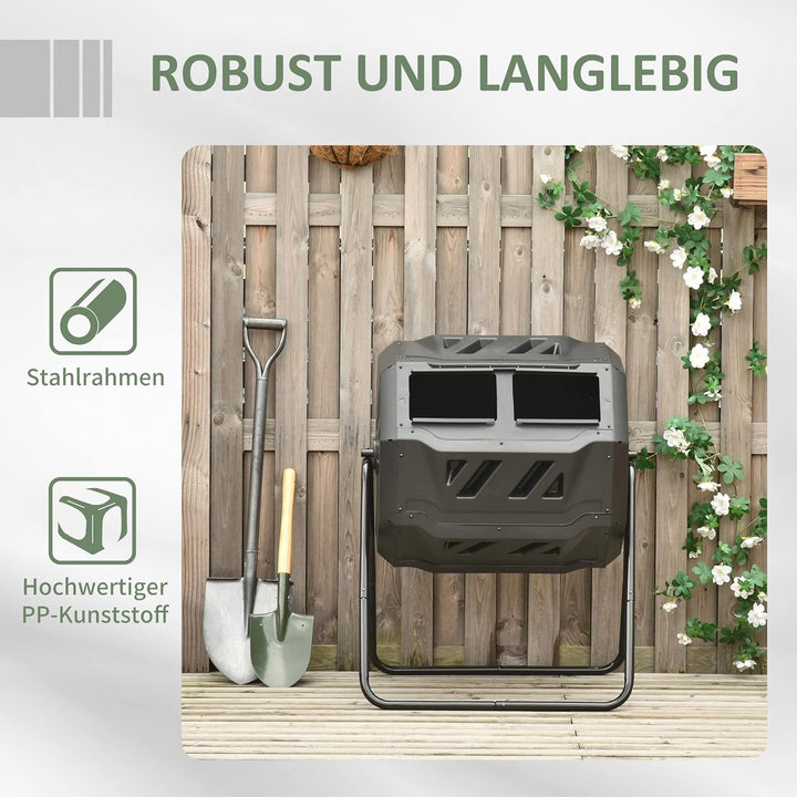Outsunny Komposter 160L, 71cm x 65cm x 96cm Drehbarer Schnellkomposter aus Kunststoff, Thermokompost