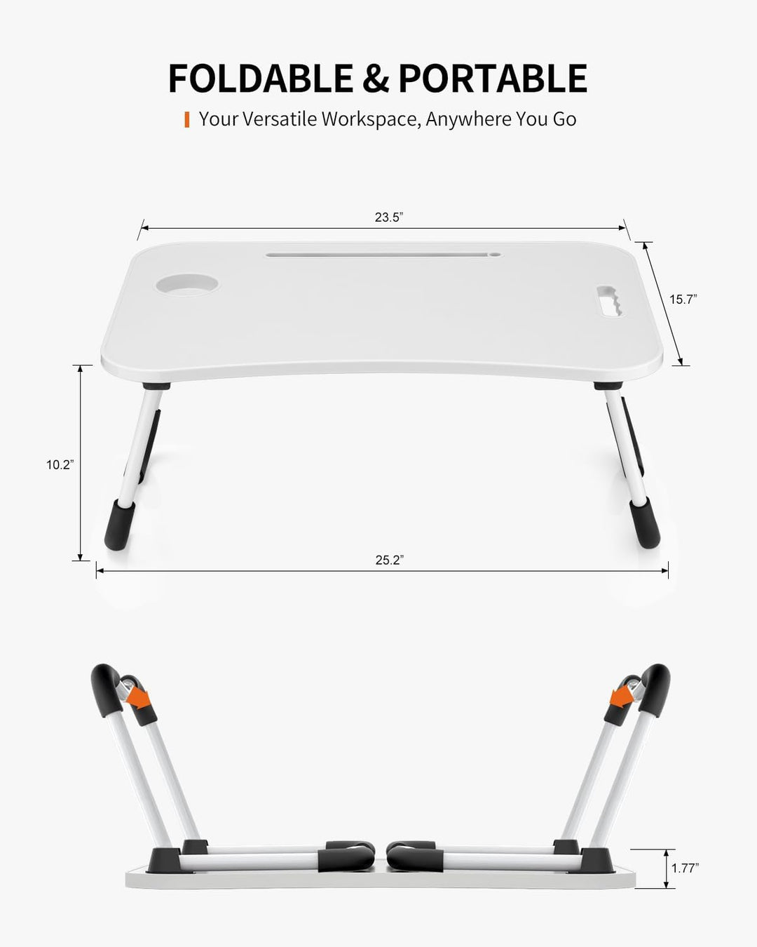 Faltbarer Laptoptisch, tragbarer Schossschreibtisch, Betttisch, Laptopständer mit Getränkehalter & T