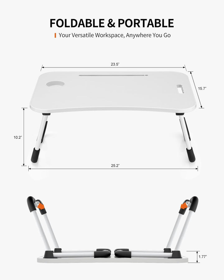 Faltbarer Laptoptisch, tragbarer Schossschreibtisch, Betttisch, Laptopständer mit Getränkehalter & T