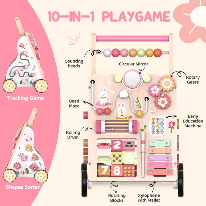 Lauflernhilfe aus Holz, Schiebe-Lauflernhilfe mit Rädern, Montessori-Lauflernspielzeug für Kleinkind