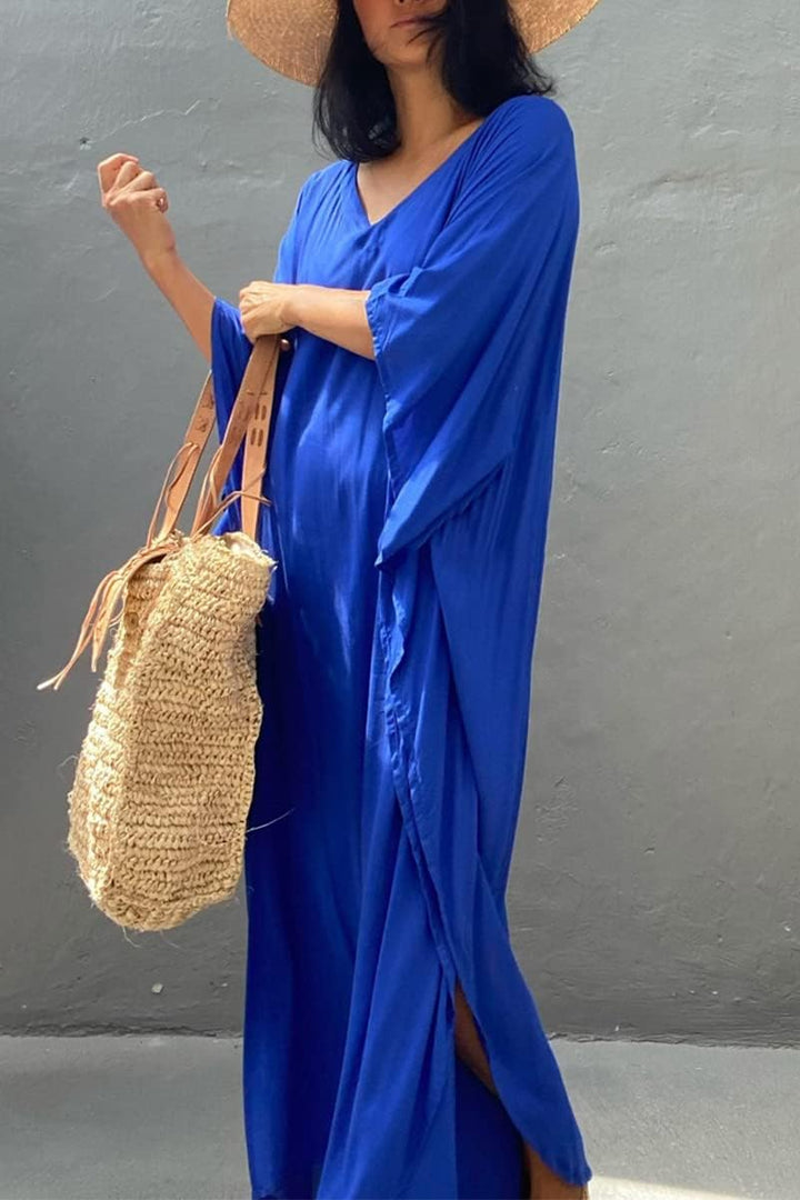LikeJump Schnelltrocknend Boho Kaftan Beach Maxikleid für Damen Sommer Bikini Cover Ups Übergrösse S