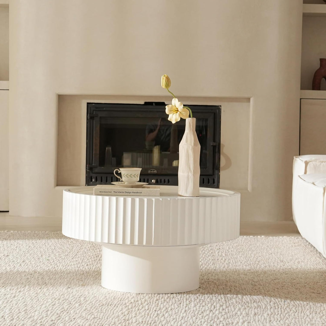 Couchtisch Rund Holz, Wohnzimmertisch Rund mit Geriffeltem Design, Coffee Table in Pilzform mit Den