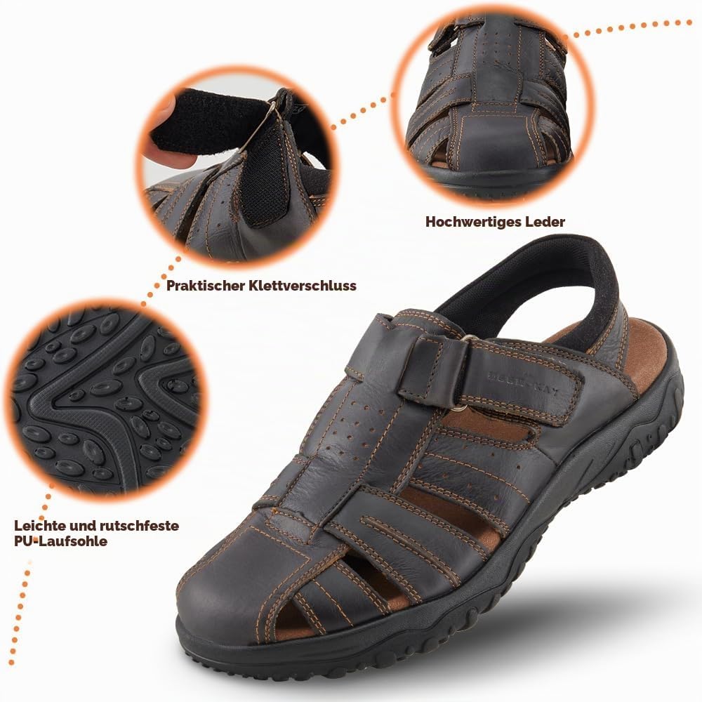 MGGMOKAY Herren Leder Sandalen Fisherman Closed Toe Outdoor Sandales 42 EU Schwarz, 42 EU Schwarz