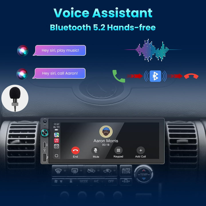 Autoradio 1Din mit Bildschirm (6,9") Kompatibel mit Apple CarPlay [Wireless] Android Auto Bluetooth