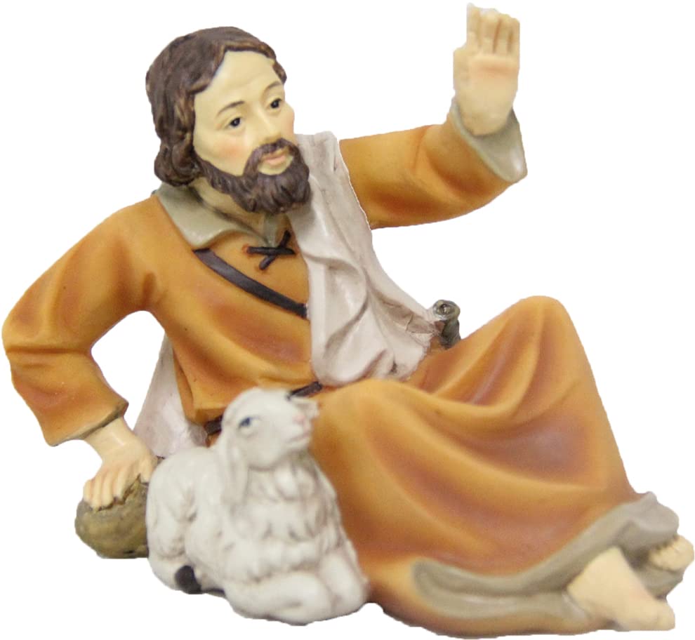 Krippenfigur Hirte liegend mit Schaf