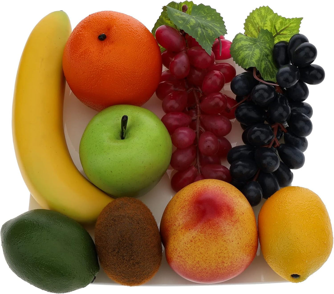 Gresorth Künstliche Früchte Fälschen Apfel Banane Orange Zitrone Pfirsich Traube Kiwi Dekoration - 9