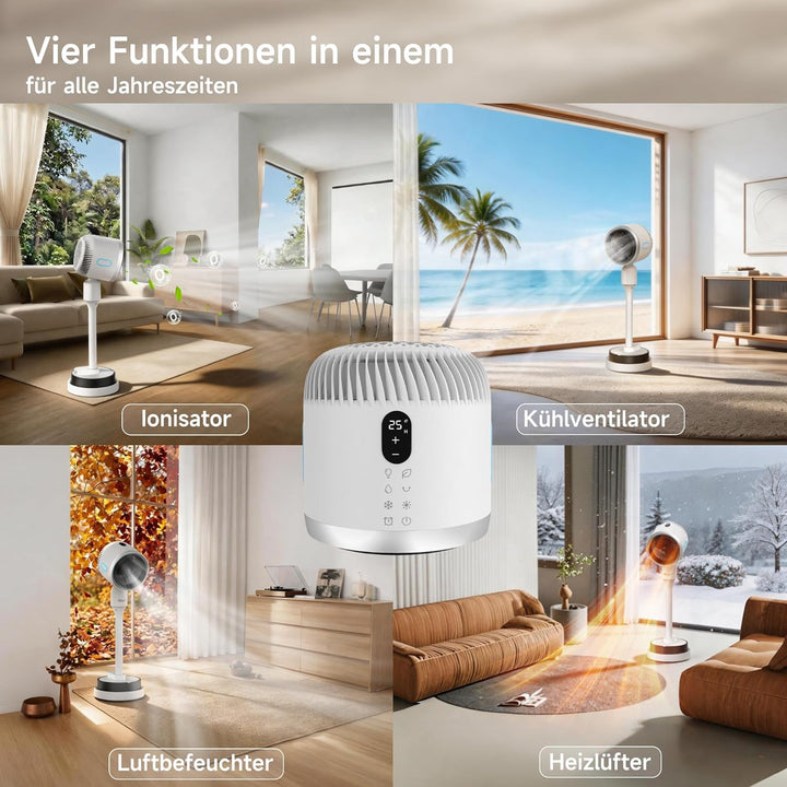 4-in-1 Multifunktionsventilator mit Luftkühler, Heizlüfter, Luftbefeuchter und Negativionen, 3 Winds