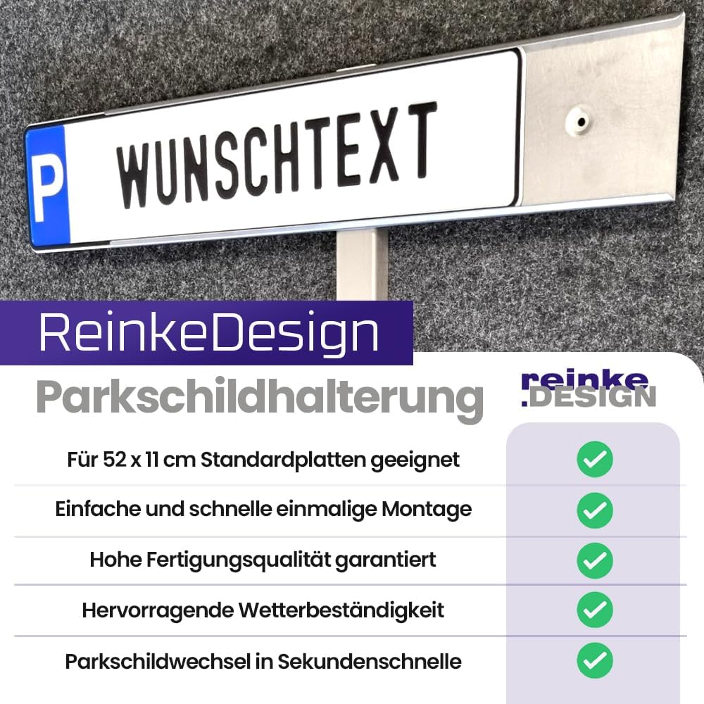 Edelstahl Parkschild Halterung mit Pfosten, Schild einfach einschieben, Made in Germany Parkschild H