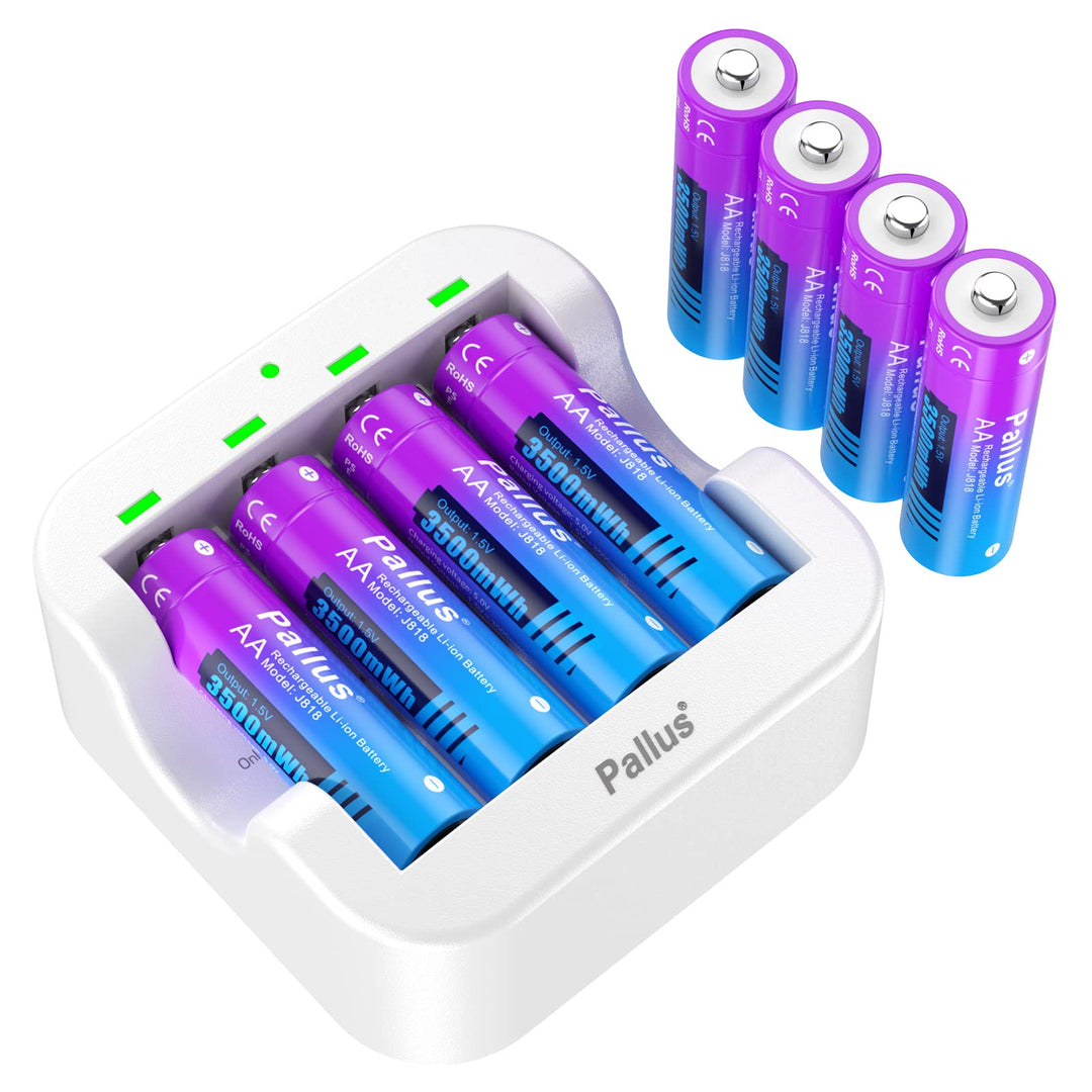 Pallus 1,5V Wiederaufladbarer AA Lithium Akku, 8 Stück 1,5 V AA Akku mit 2-Stunden-Ultra-Schnelllade