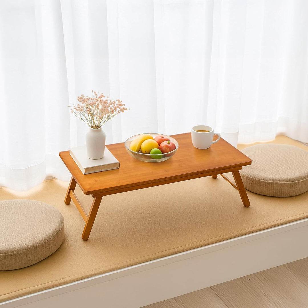 Niedriger Klapptisch aus Bambus 67x34x27 cm – Kleiner Faltbarer Beistelltisch für Balkon, Camping, S