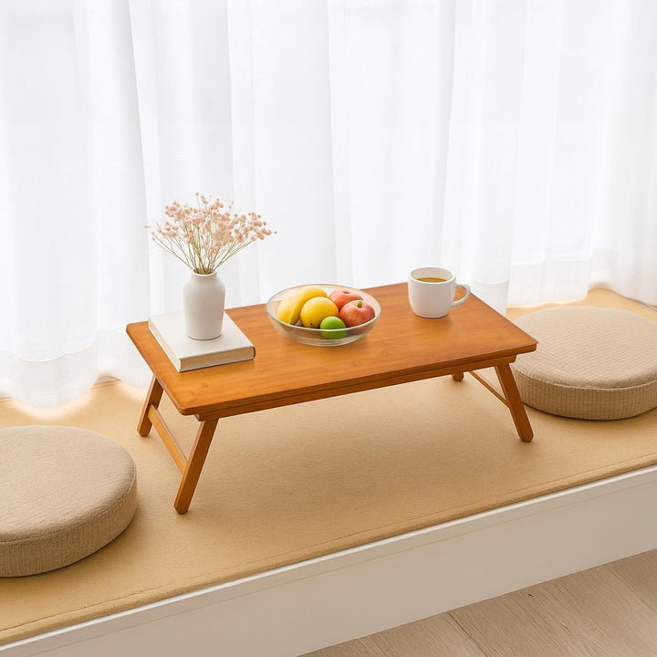 Niedriger Klapptisch aus Bambus 67x34x27 cm – Kleiner Faltbarer Beistelltisch für Balkon, Camping, S