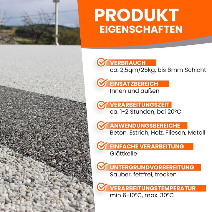 BEKATEQ BK-605PU Steinteppich aussen bis 2,5qm - 25kg Marmorkies in Bianco Carrara + 1K PU Kleber Bi