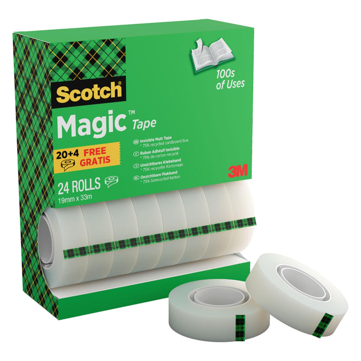 Scotch Magic Tape - Vorteilspack, 24 Rollen, 19 mm x 33 m - Unsichtbares Klebeband für allgemeine Zw