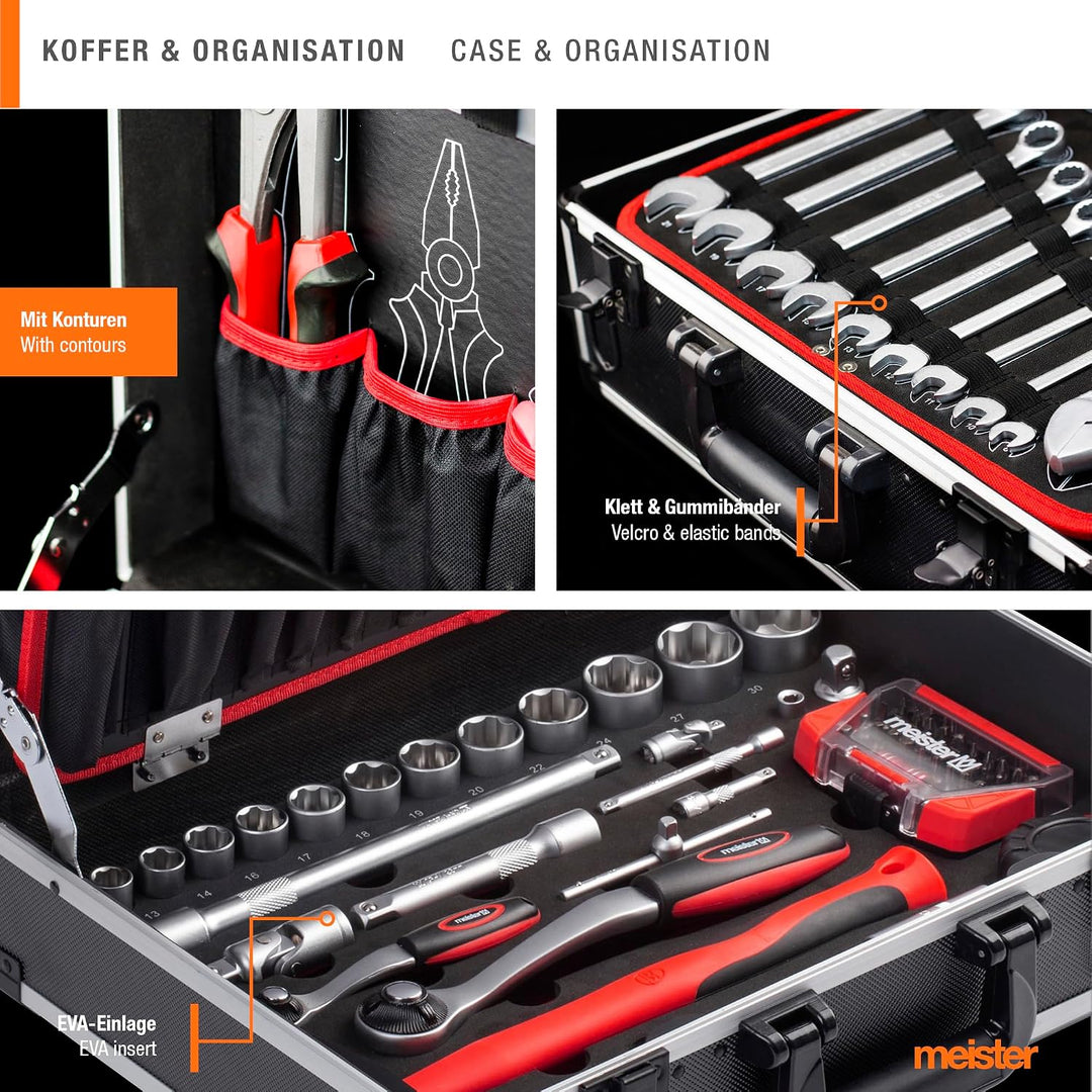 Meister Werkzeugkoffer 161-teilig - Stabiler Alu-Koffer -Set - Für Haushalt, Garage &amp; Werkstatt/Prof