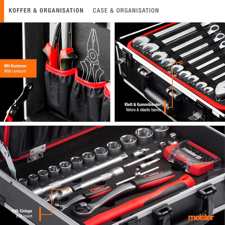 Meister Werkzeugkoffer 161-teilig - Stabiler Alu-Koffer -Set - Für Haushalt, Garage &amp; Werkstatt/Prof