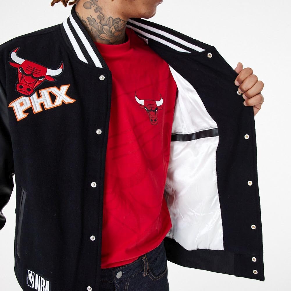 New Era Varsity College Jacke - NBA Patches Bulls Lakers M Schwarz, M Schwarz