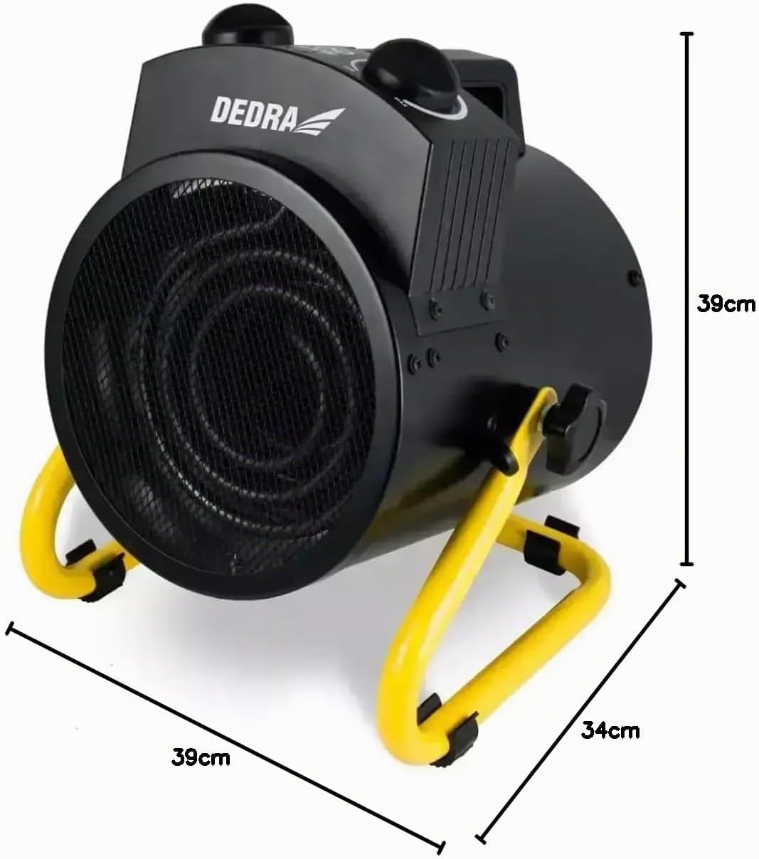 DEDRA Elektrischer Heizlüfter 5 kW, 400 V, rund, schwarz – für gut isolierte Räume, Thermostat, Über