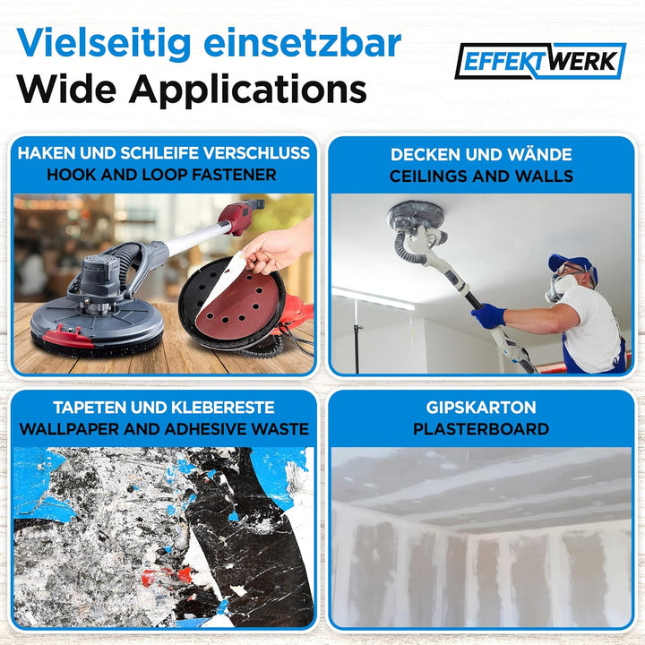 Effektwerk Schleifscheiben (60er-Pack, 10 Löcher), 225 mm Schleifpapier für Fein- und Grobschliff, v
