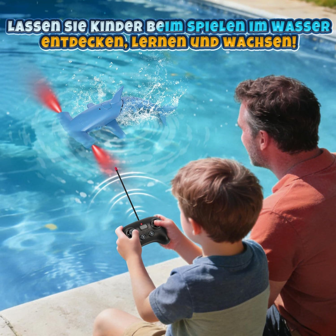 Ferngesteuerter Hai mit Tauchfunktion, 2.4GHz RC Hai mit LED-Licht, Unterwasser-Hai Spielzeug für Po