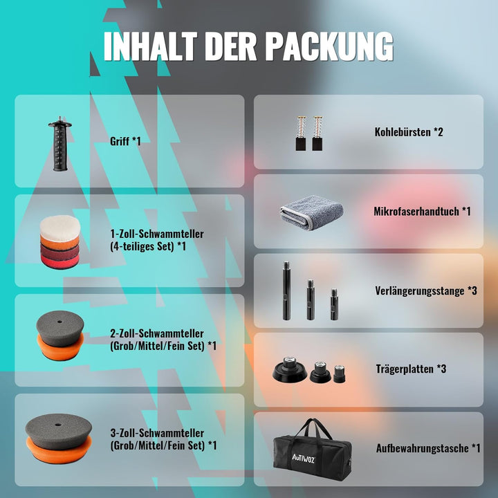 AUTIWOZ Mini Poliermaschine Auto, 600W Polierer mit 6 Variable Geschwindigkeiten 2800-6800 RPM, Abne