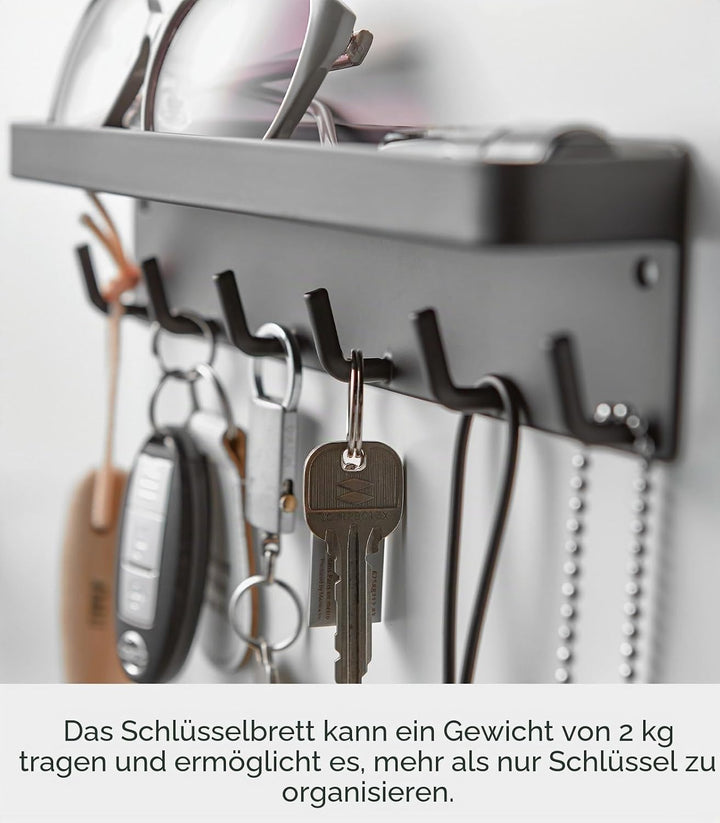 Yamazaki 2755 SMART Magnetischer Schlüsselhaken mit Ablage, schwarz, Stahl, minimalistisch, 24.5 x 4