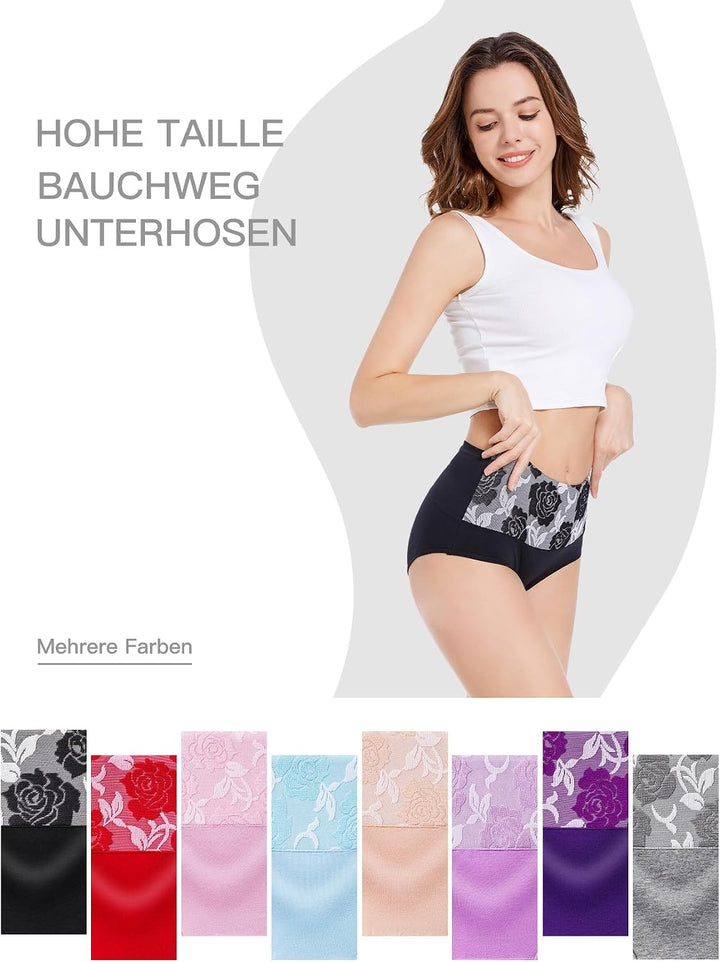 HAVVIS Unterhosen Damen Stretch Baumwolle Hohe Taille Slips Weich Atmungsaktiv Bequeme Unterwäsche M