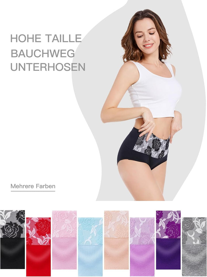 HAVVIS Unterhosen Damen Stretch Baumwolle Hohe Taille Slips Weich Atmungsaktiv Bequeme Unterwäsche M