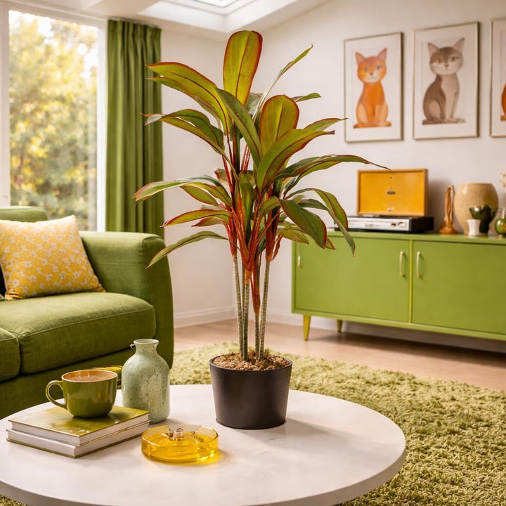 LeafLeafKunstpflanze im Topf, 100 cm, gross, LEAF-7298, 100 cm Grosses Blatt Dracaena, 100 Cm Grosse