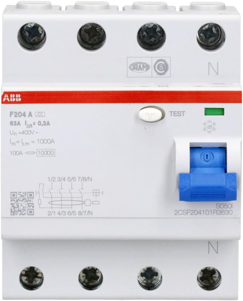 ABB F200 RCCB, 4-polig, 63A, 300mA Typ A 230V ac Single, Single