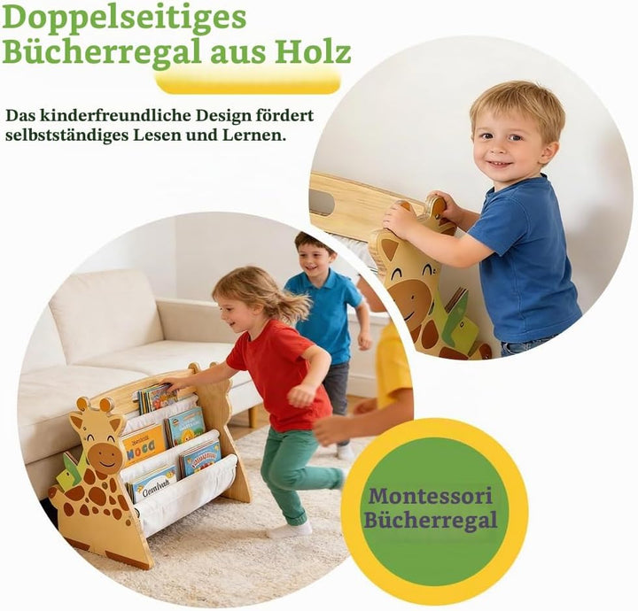 Bücherregal Kinder, Ddoppelseitiges Bücherregal Holz, Montessori Kinderrega, Bücherkiste Kinder mit