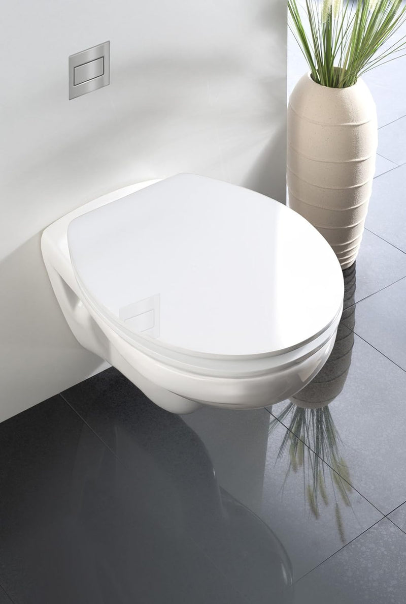 WENKO WC-Sitz Hochglanz Acryl Weiss, High Gloss Oberfläche, hygienischer Toilettendeckel mit Absenka