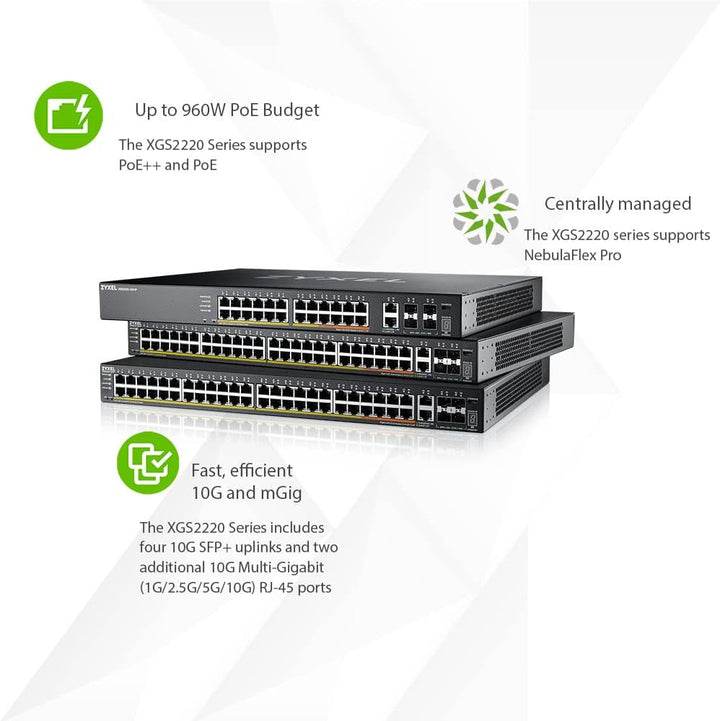 Zyxel 24-Port GbE L3 Access PoE+ Switch with 6 10G Uplink (400 W) (XGS2220-30HP)